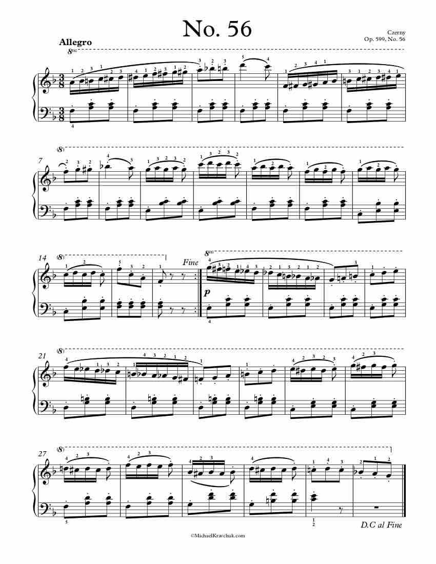 Free Piano Sheet Music – Op. 599, No. 56 – Czerny