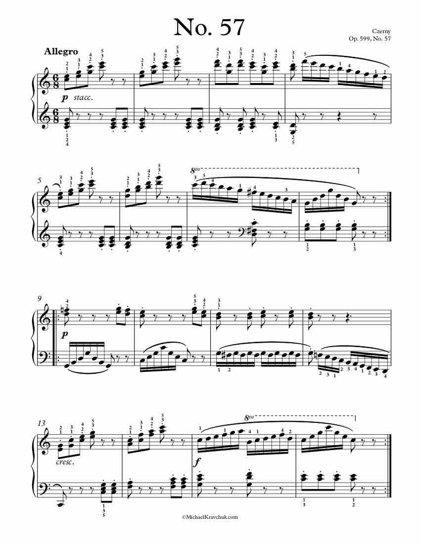 Free Piano Sheet Music – Op. 599, No. 57 – Czerny