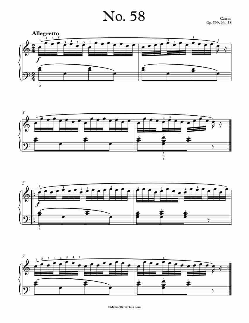Free Piano Sheet Music – Op. 599, No. 58 – Czerny