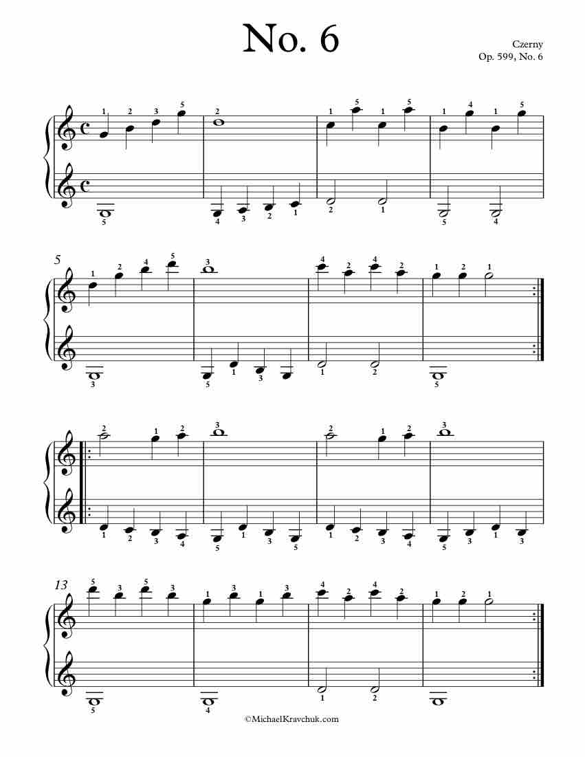Free Piano Sheet Music – Op. 599, No. 6 – Czerny