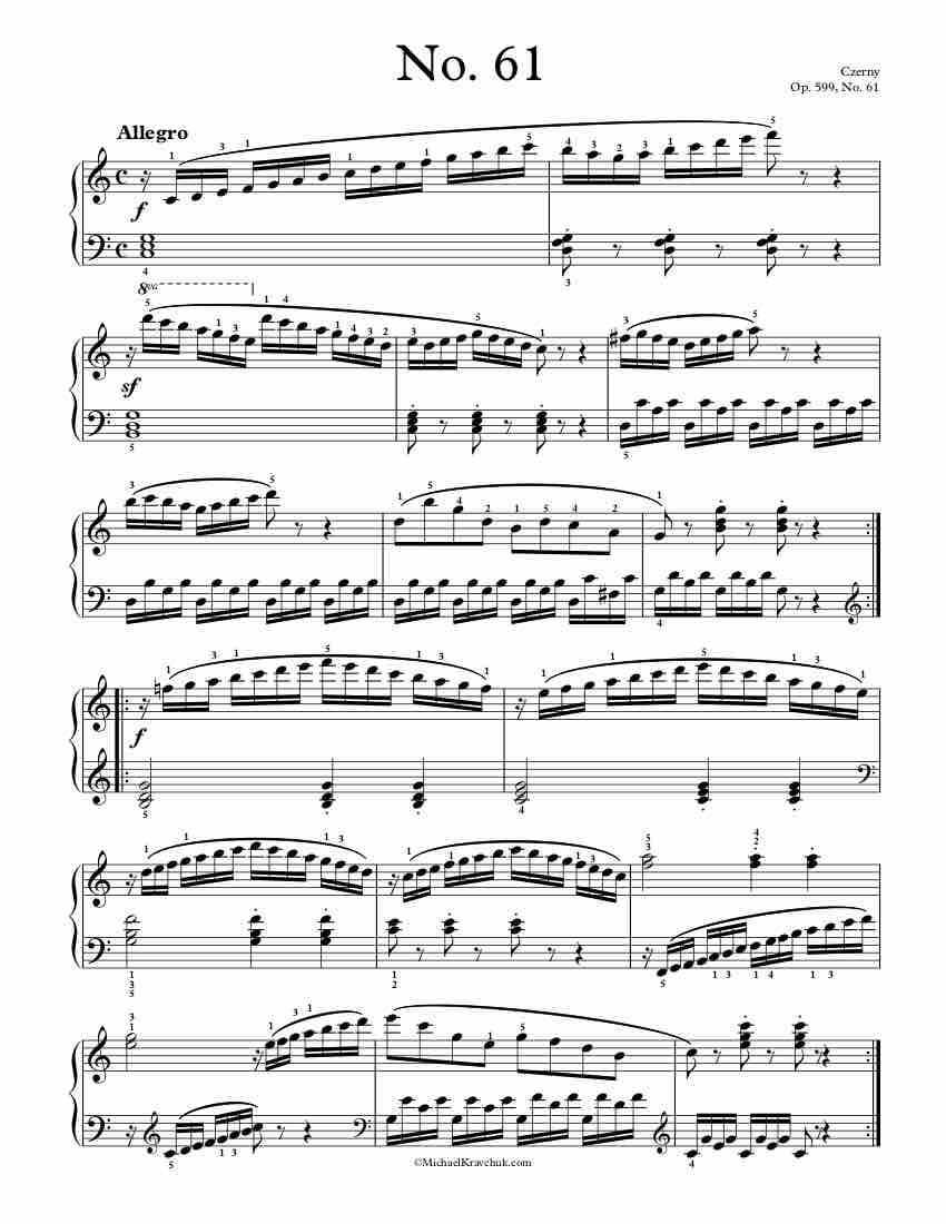 Free Piano Sheet Music – Op. 599, No. 61 – Czerny