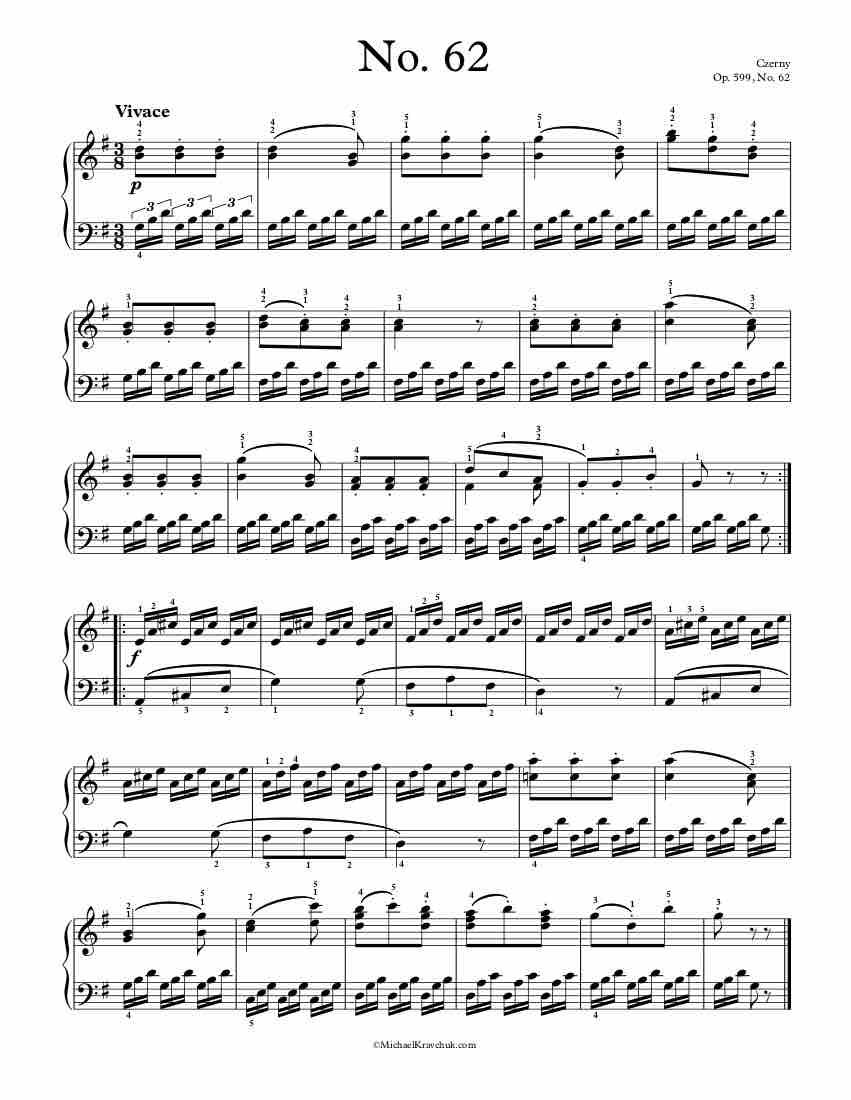Free Piano Sheet Music – Op. 599, No. 62 – Czerny