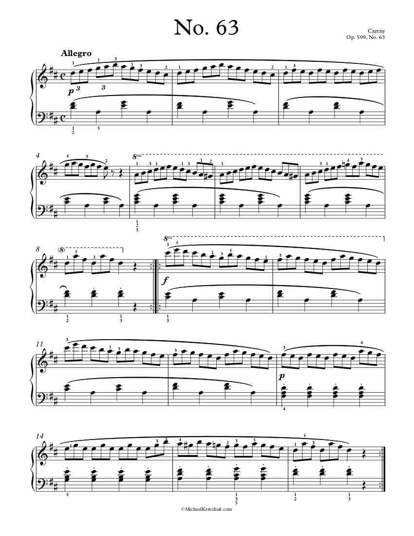 Free Piano Sheet Music – Op. 599, No. 63 – Czerny