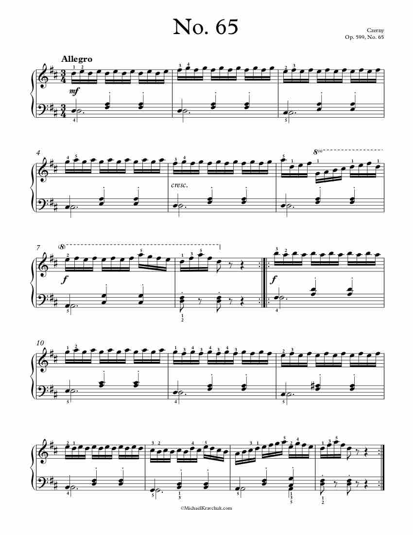 Free Piano Sheet Music – Op. 599, No. 65 – Czerny