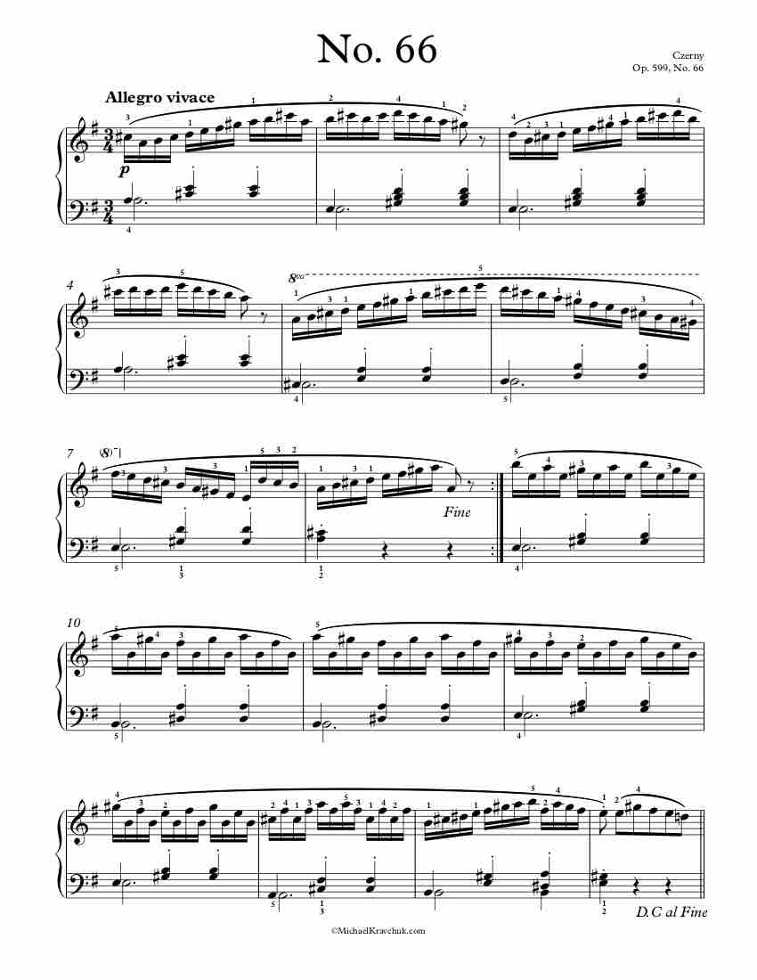 Free Piano Sheet Music – Op. 599, No. 66 – Czerny