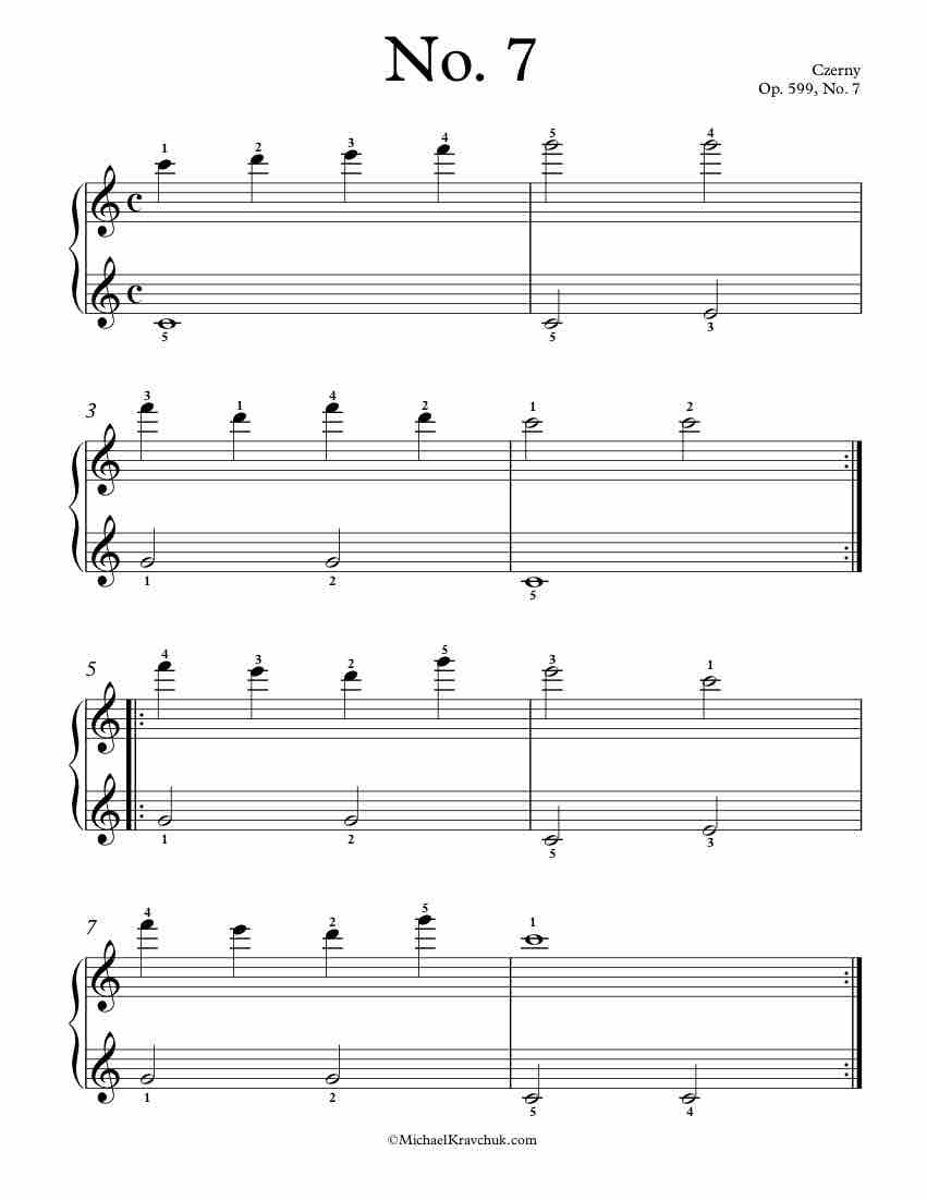 Free Piano Sheet Music – Op. 599, No. 7 – Czerny