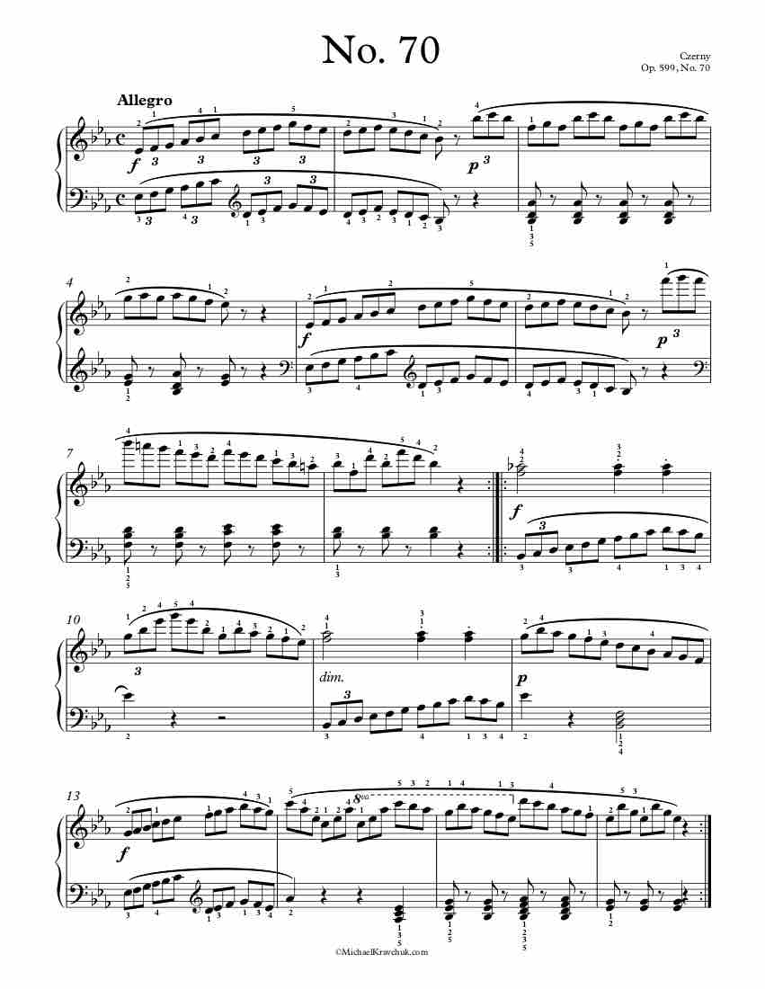 Free Piano Sheet Music – Op. 599, No. 70 – Czerny