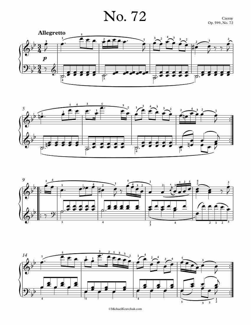Free Piano Sheet Music – Op. 599, No. 72 – Czerny