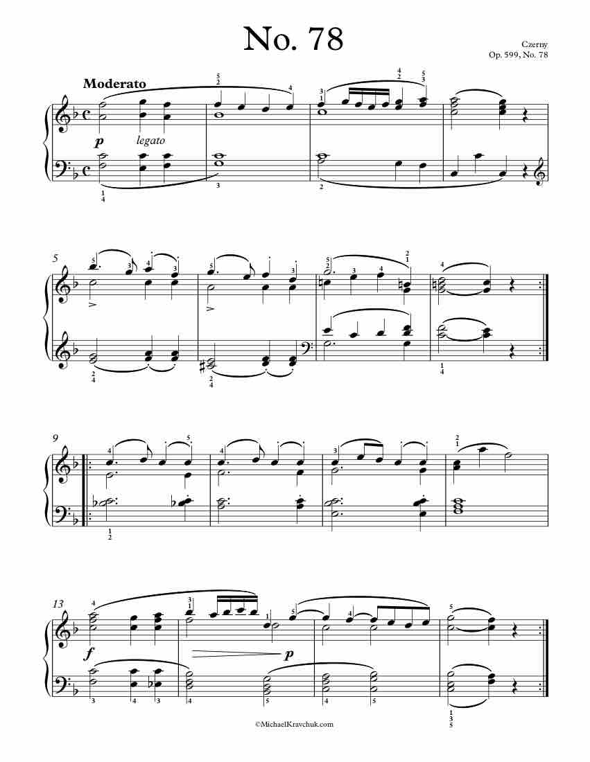 Free Piano Sheet Music – Op. 599, No. 78 – Czerny
