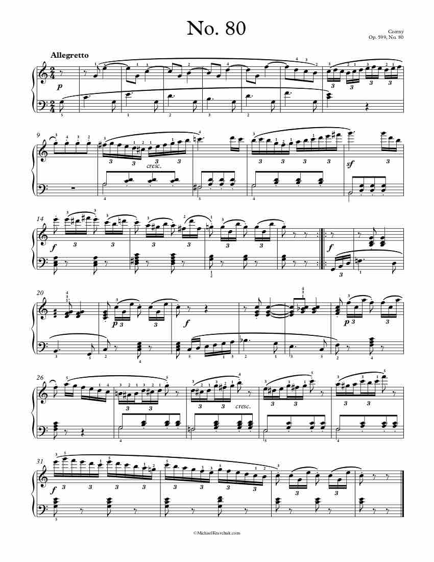 Free Piano Sheet Music – Op. 599, No. 80 – Czerny