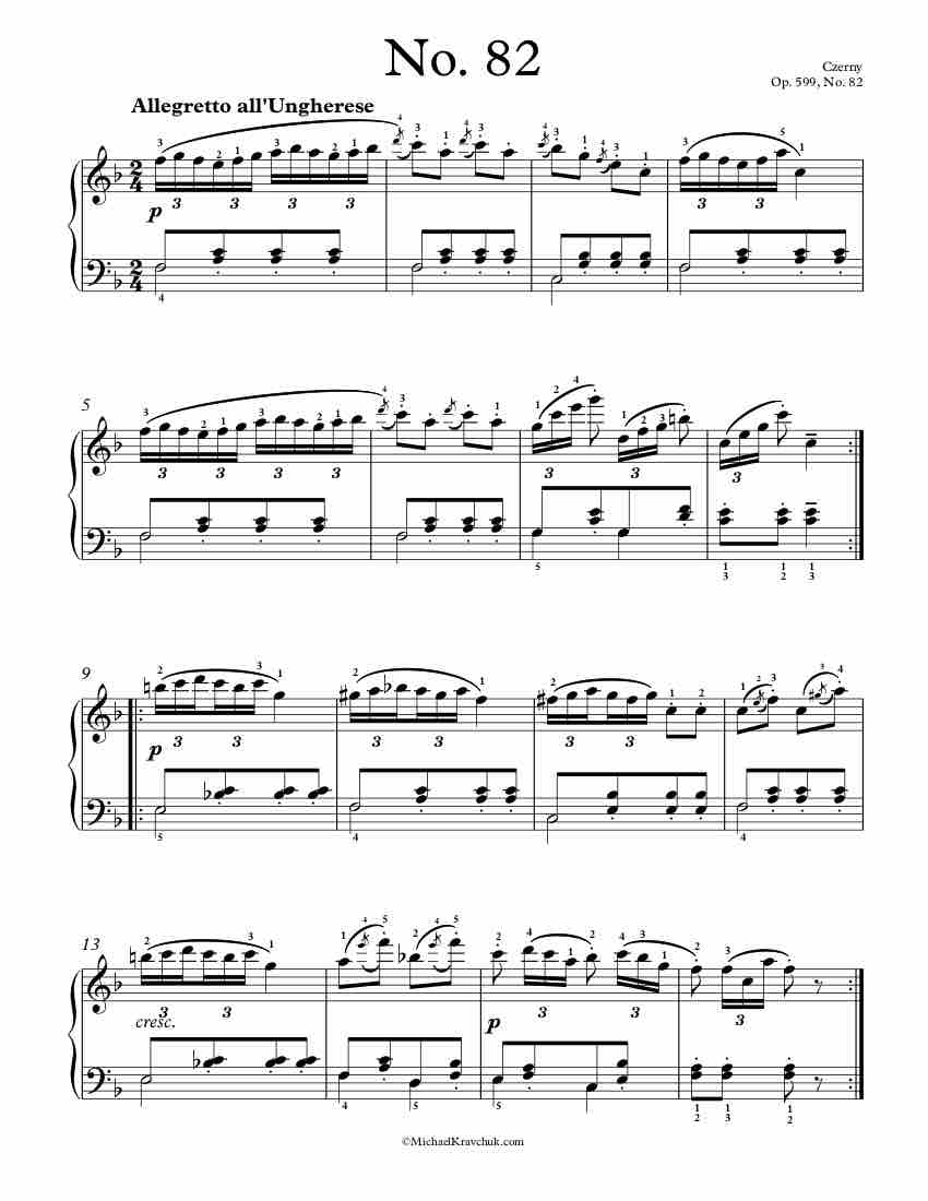 Free Piano Sheet Music – Op. 599, No. 82 – Czerny