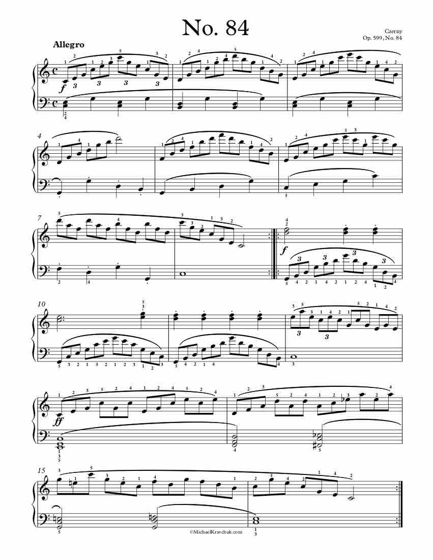 Free Piano Sheet Music – Op. 599, No. 84 – Czerny