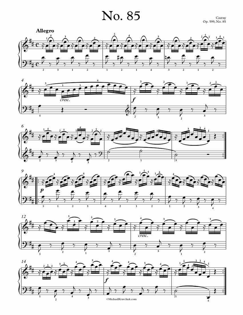 Free Piano Sheet Music – Op. 599, No. 85 – Czerny