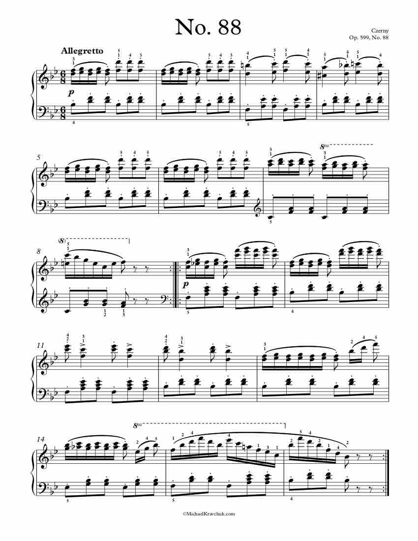 Free Piano Sheet Music – Op. 599, No. 88 – Czerny