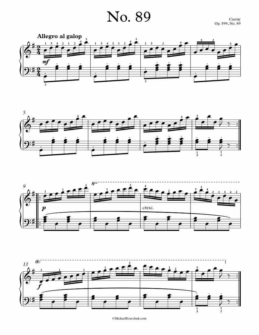 Free Piano Sheet Music – Op. 599, No. 89 – Czerny