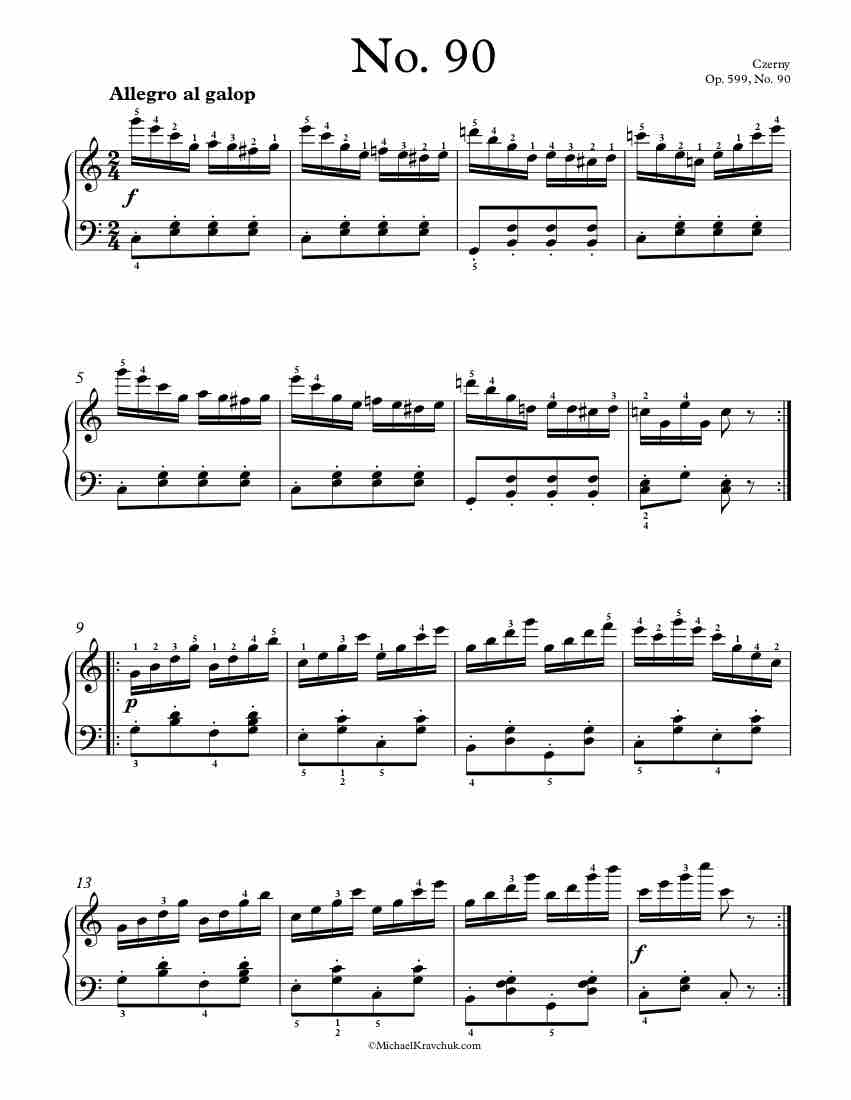 Free Piano Sheet Music – Op. 599, No. 90 – Czerny