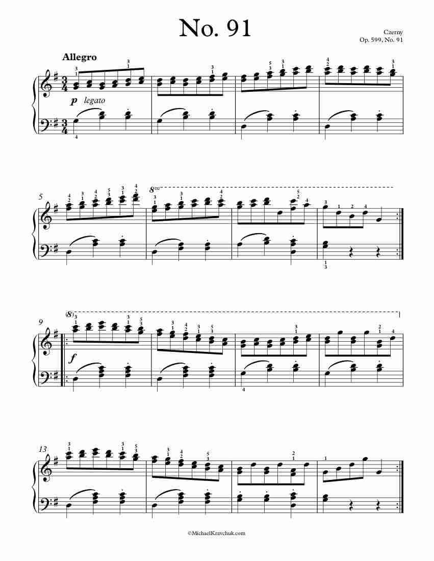 Free Piano Sheet Music – Op. 599, No. 91 – Czerny