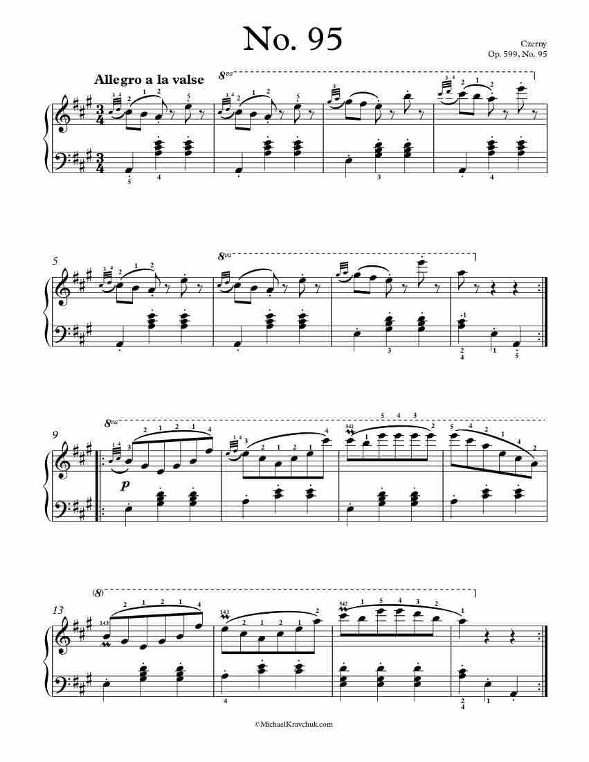 Free Piano Sheet Music – Op. 599, No. 95 – Czerny