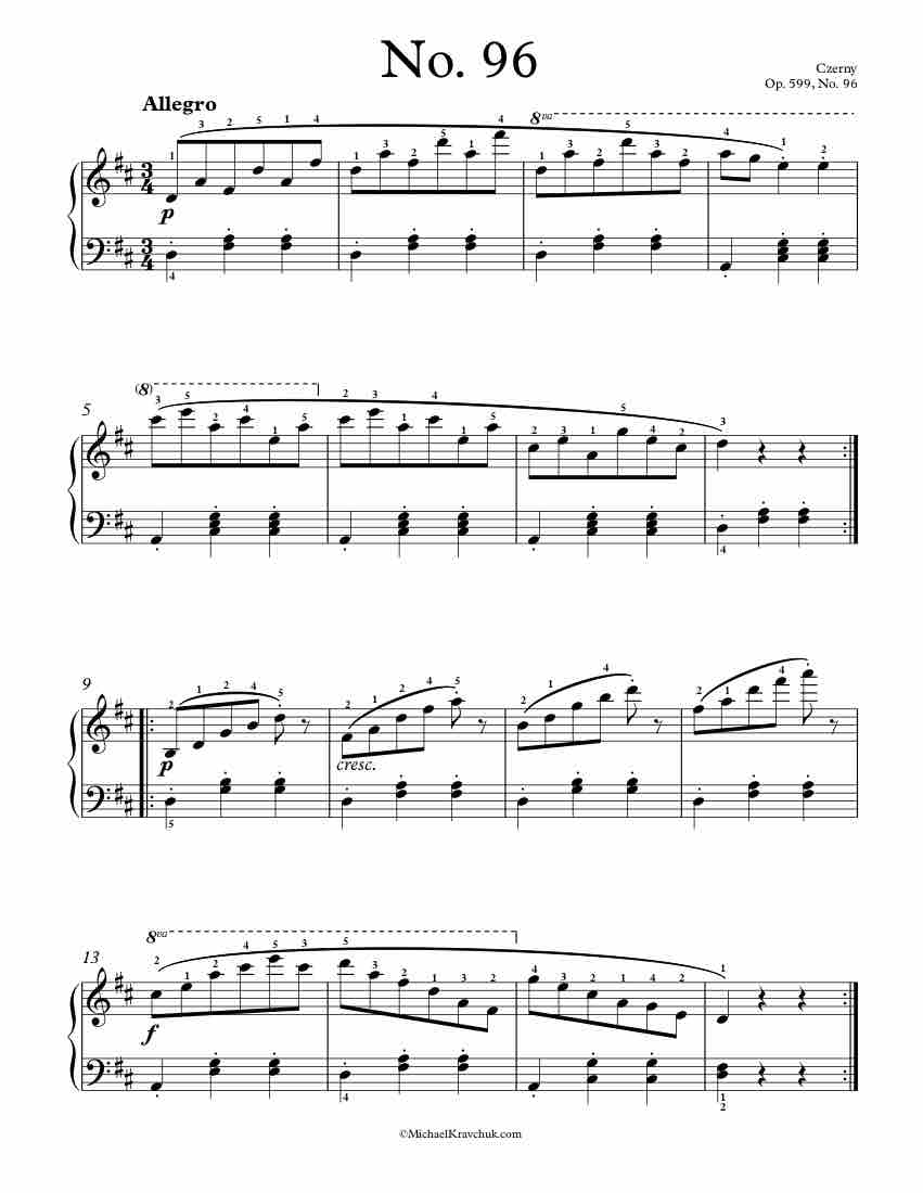 Free Piano Sheet Music – Op. 599, No. 96 – Czerny
