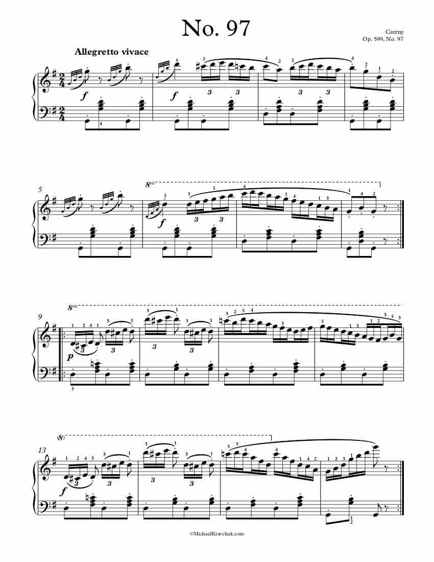 Free Piano Sheet Music – Op. 599, No. 97 – Czerny