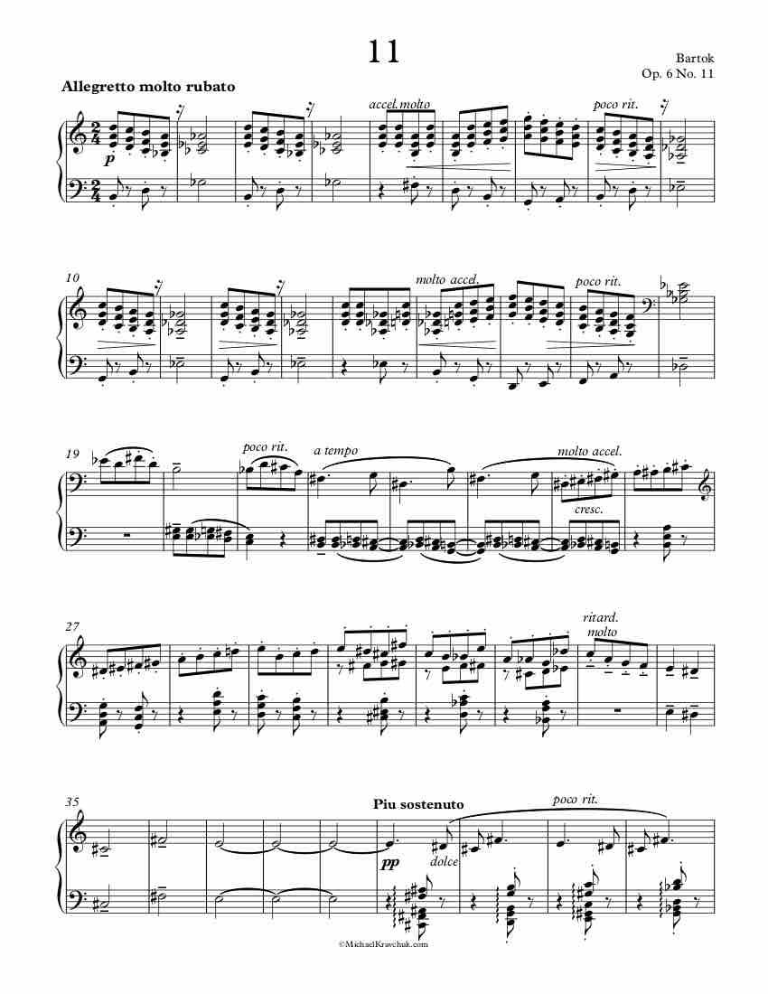 Free Piano Sheet Music – 14 Bagatelles Op. 6, No. 11 – Bartok