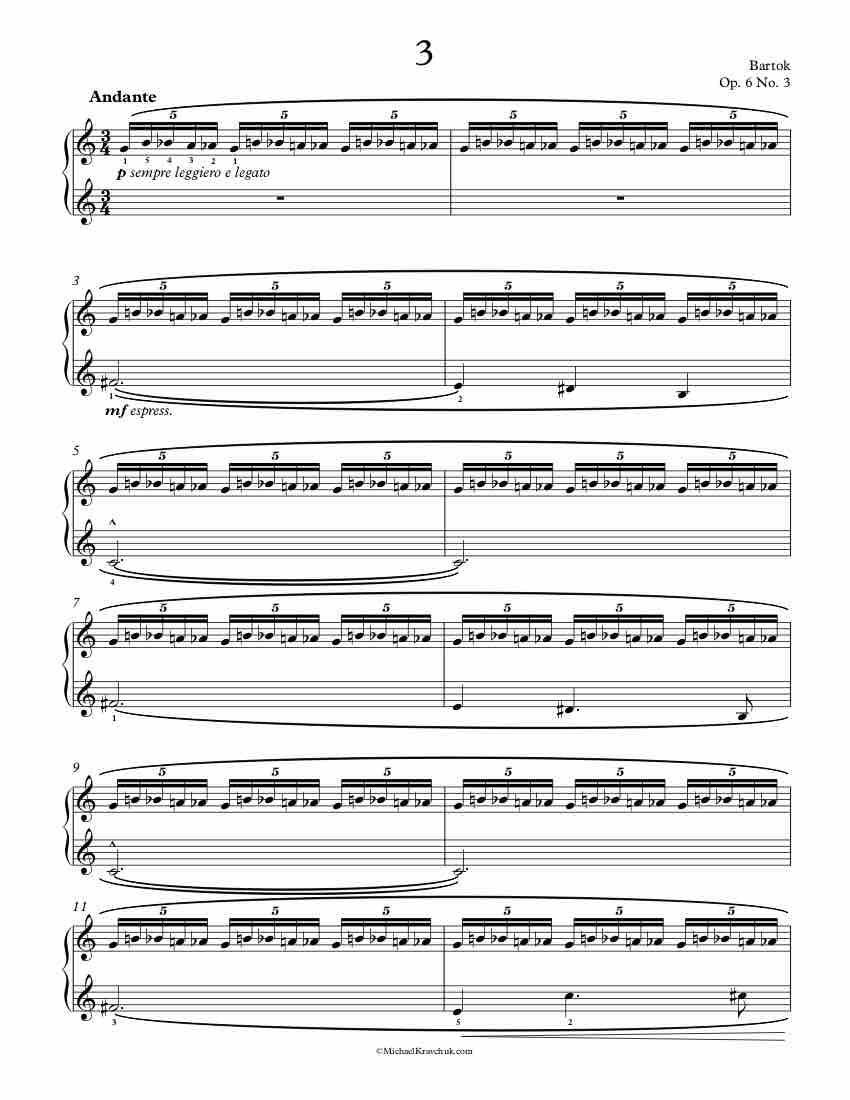 Free Piano Sheet Music – 14 Bagatelles Op. 6, No. 3 – Bartok