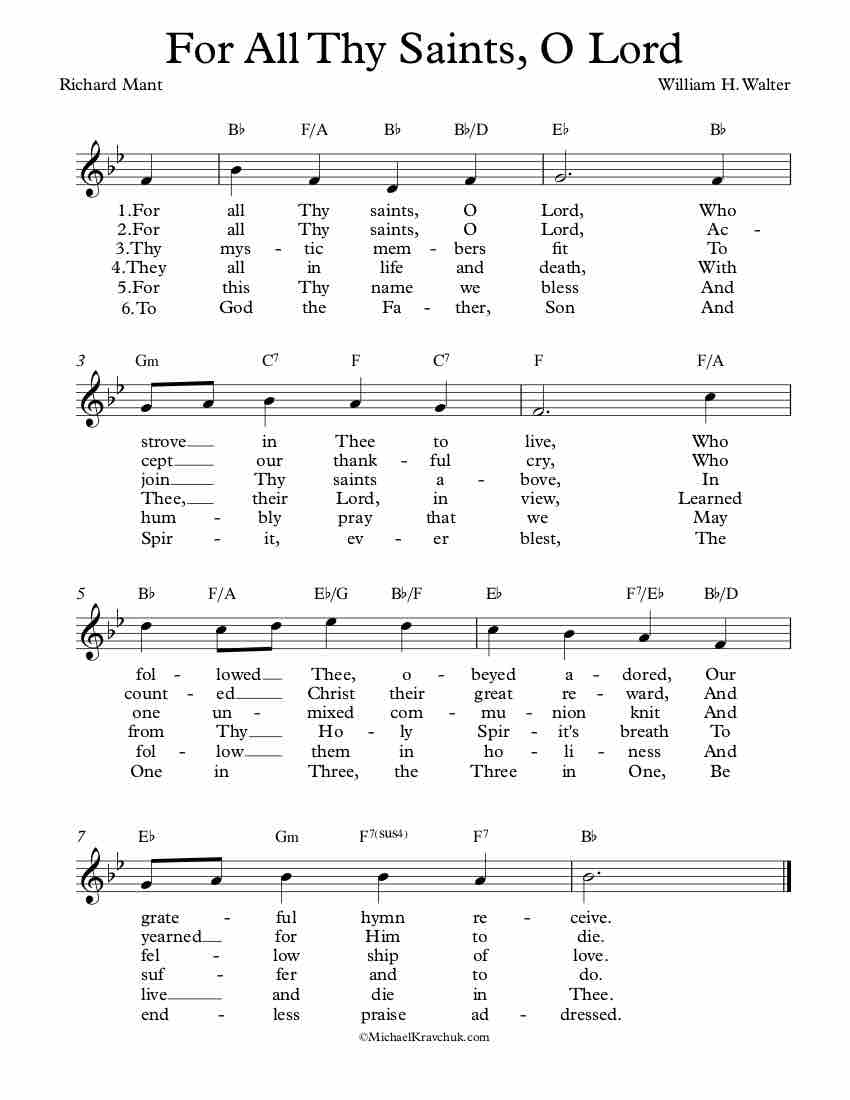 Free Lead Sheet – For All Thy Saints, O Lord