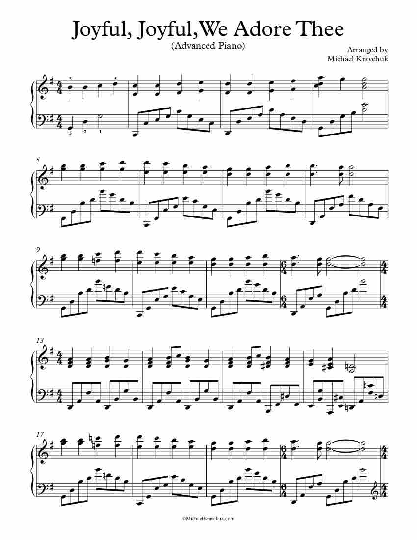Free Piano Arrangement Sheet Music – Joyful, Joyful, We Adore Thee