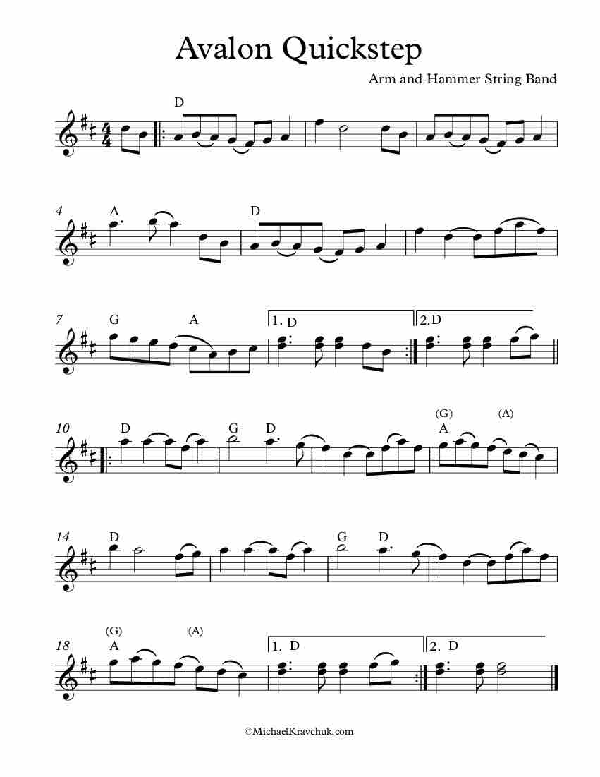 Free Violin Sheet Music – Avalon Quickstep – Fiddle