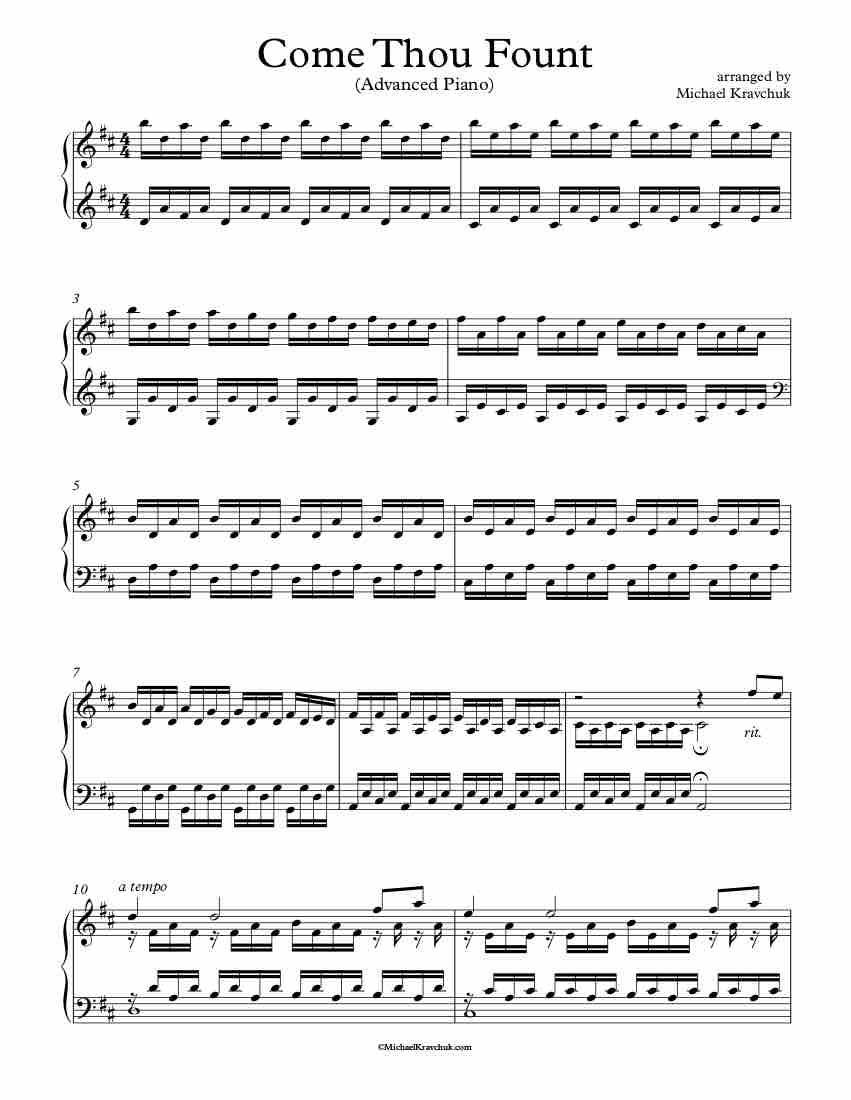 Level 4 - Free Piano Arrangement Sheet Music - Come Thou Fount of Every Blessing