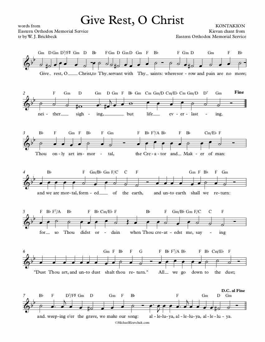 Free Lead Sheet - Give Rest, O Christ