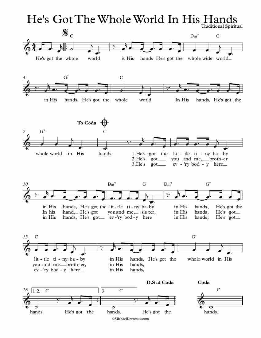 Free Lead Sheet – He's Got The Whole World In His Hands