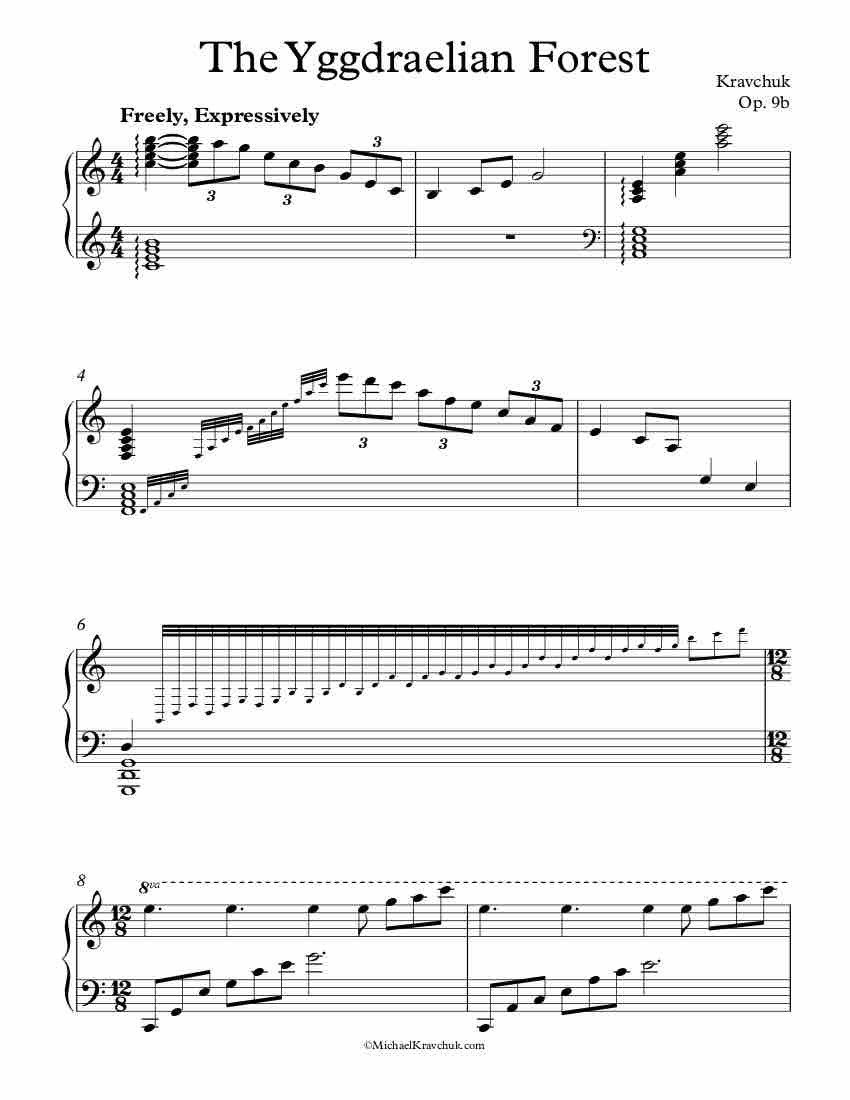 Free Piano Sheet Music - The Yggdraelian Forest Op. 9b - Kravchuk