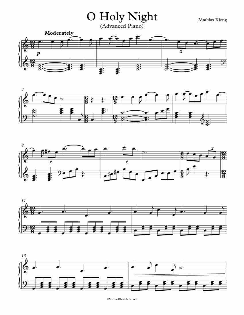 Free Piano Arrangement Sheet Music - O Holy Night - Advanced