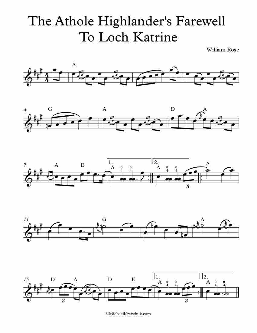 Free Violin Sheet Music - The Athole Highlander's Farewell To Loch Katrine - Fiddle