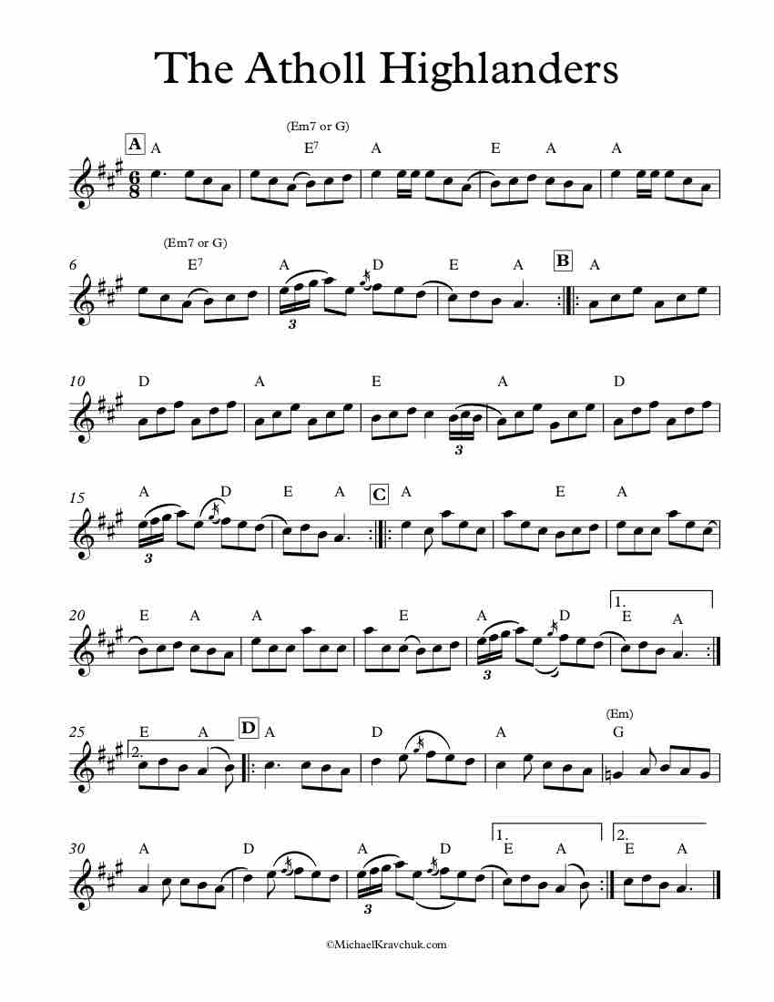Free Violin Sheet Music - The Atholl Highlanders - Fiddle
