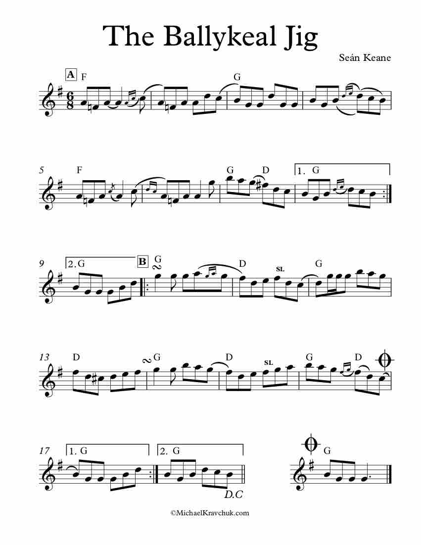 Free Violin Sheet Music – The Ballykeal Jig – Fiddle