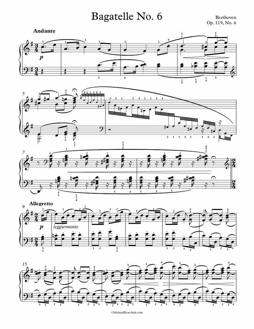 Free Piano Sheet Music - Bagatelles Op. 119, No. 6 - Beethoven
