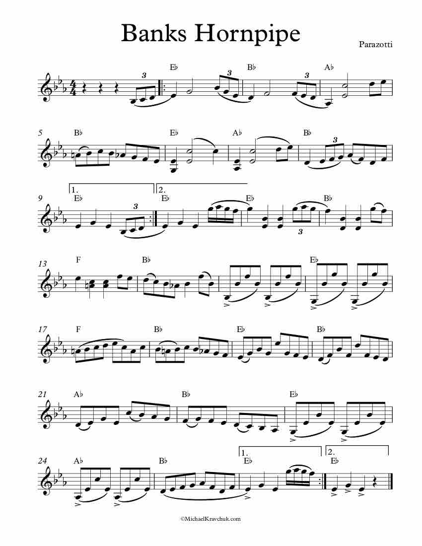 Free Violin Sheet Music - Banks Hornpipe - Fiddle