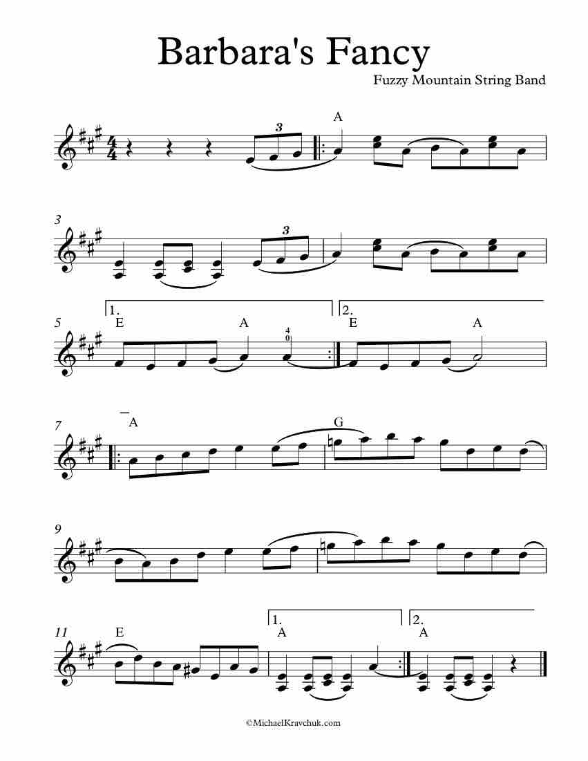 Free Violin Sheet Music – Barbara's Fancy – Fiddle