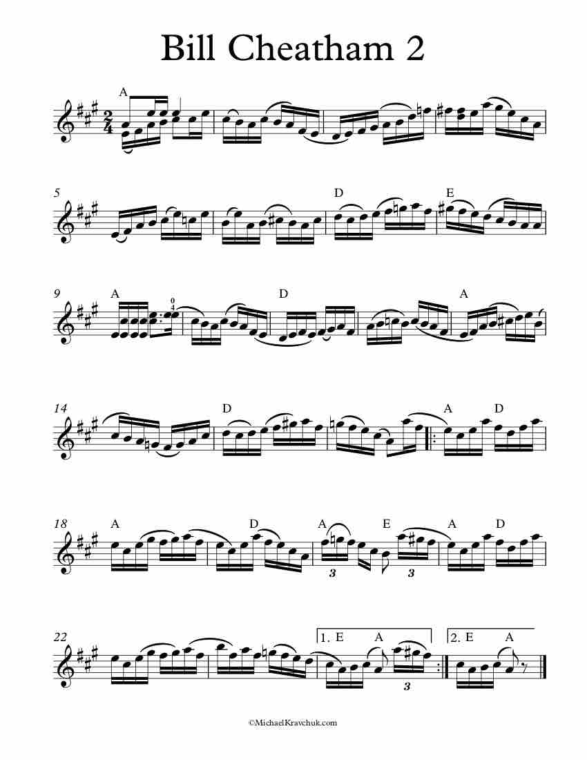 Free Violin Sheet Music – Bill Cheatham 2 – Fiddle