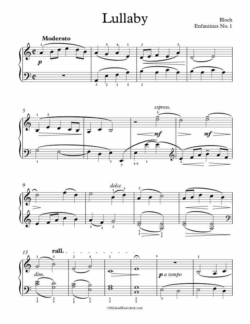 Free Piano Sheet Music – Enfantines No. 1 - Lullaby - Bloch