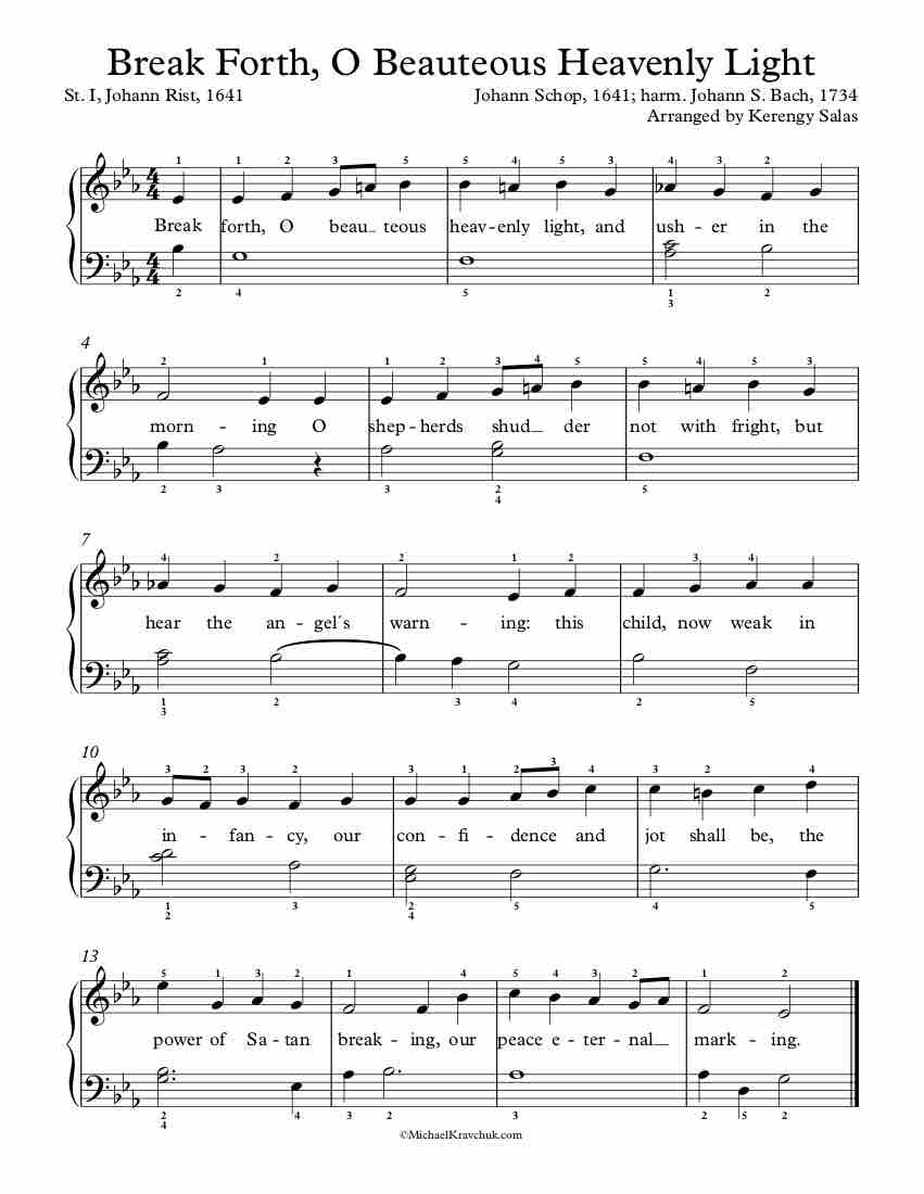 Free Piano Arrangement Sheet Music - Break Forth, O Beauteous Heavenly Light