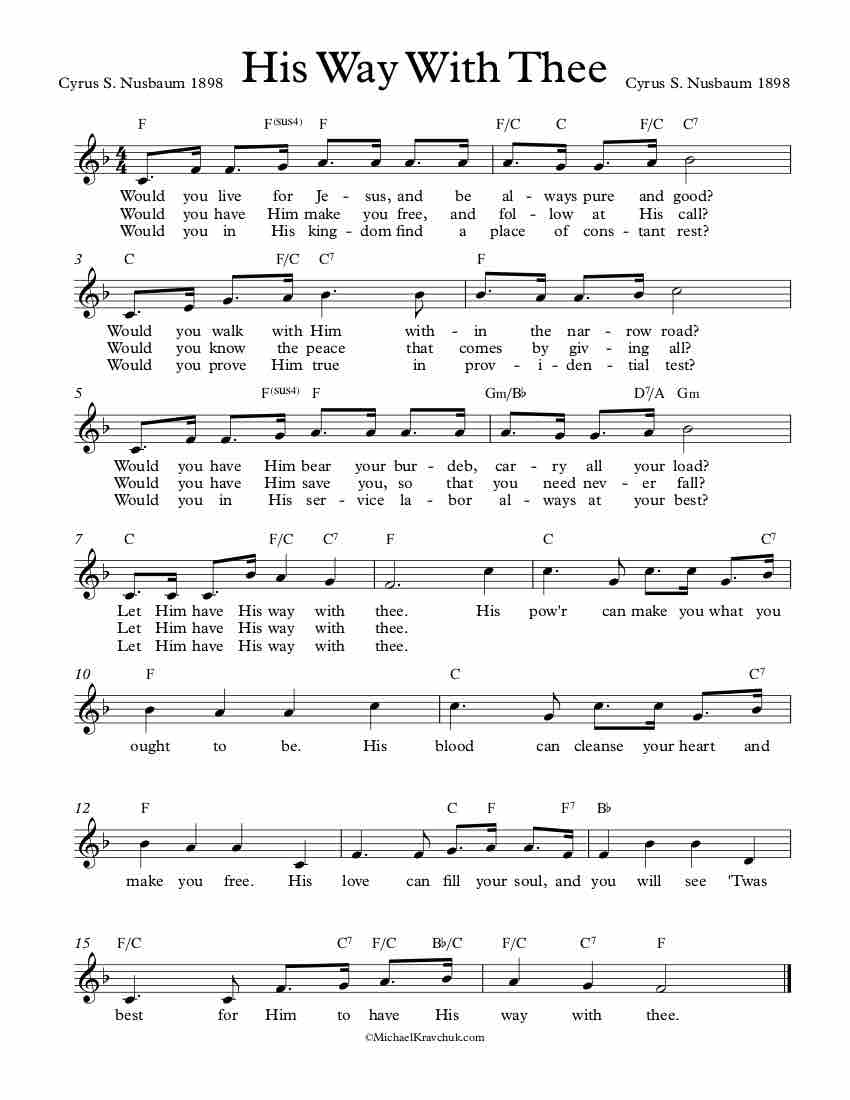 Free Lead Sheet - His Way With Thee