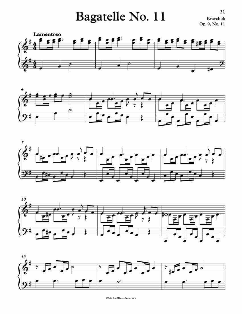 Free Piano Sheet Music – Bagatelle Op. 9, No. 11 – Kravchuk
