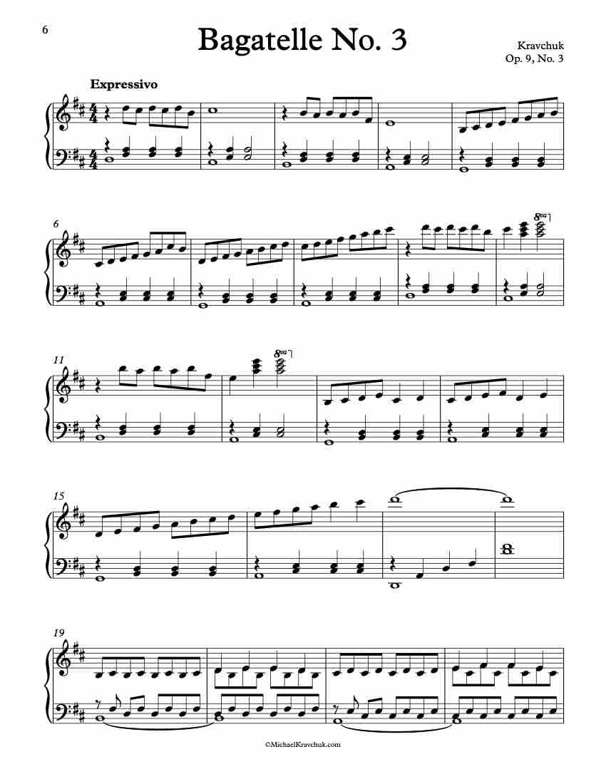 Free Piano Sheet Music - Bagatelle Op. 9, No. 3 - Kravchuk