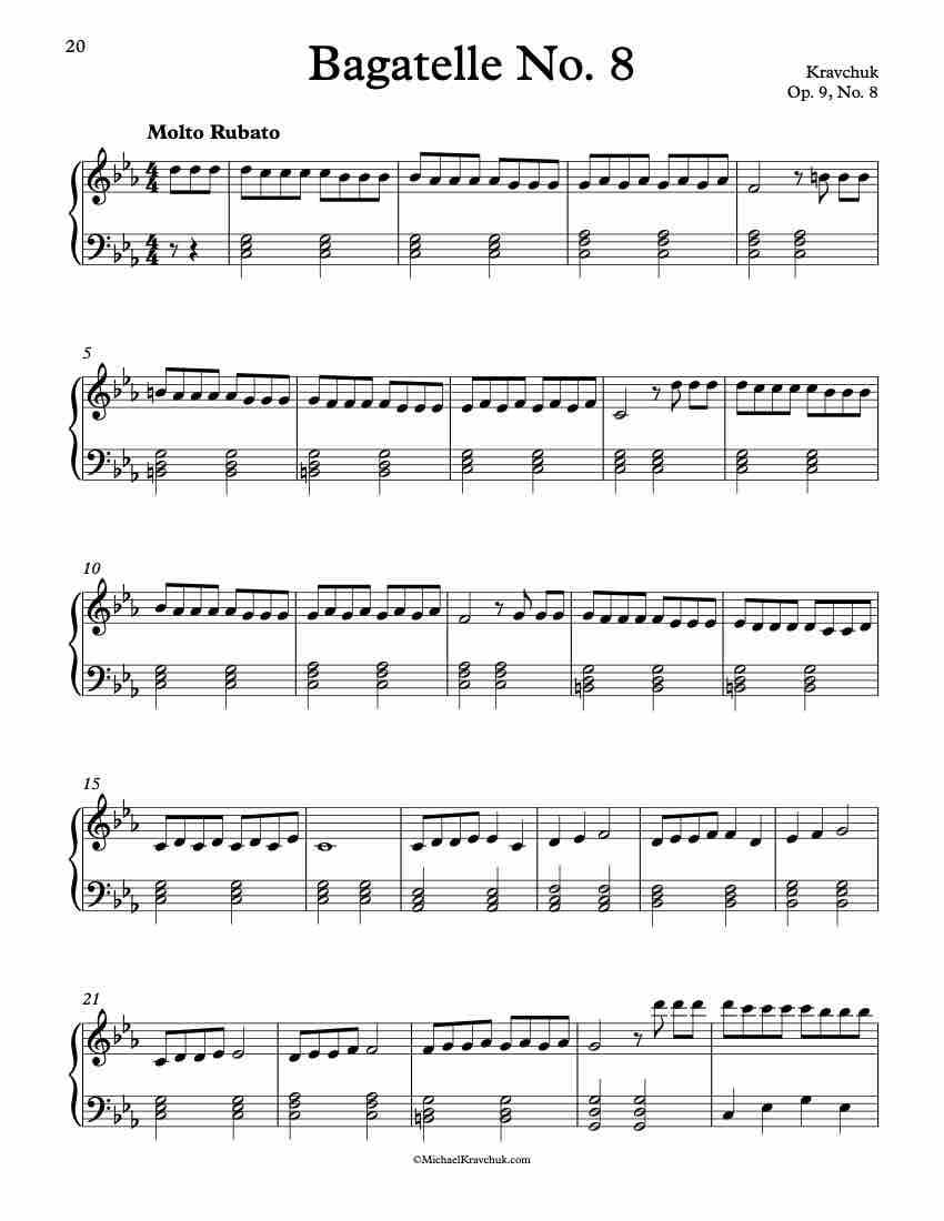 Free Piano Sheet Music – Bagatelle Op. 9, No. 8 - Kravchuk