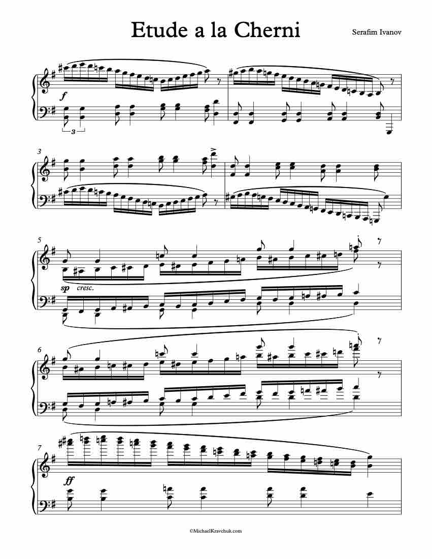 Free Piano Sheet Music - Etude a la Cherni - Ivanov
