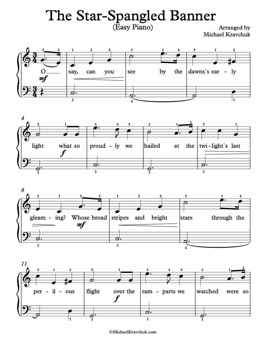 Free Piano Arrangement Sheet Music – The Star Spangled Banner