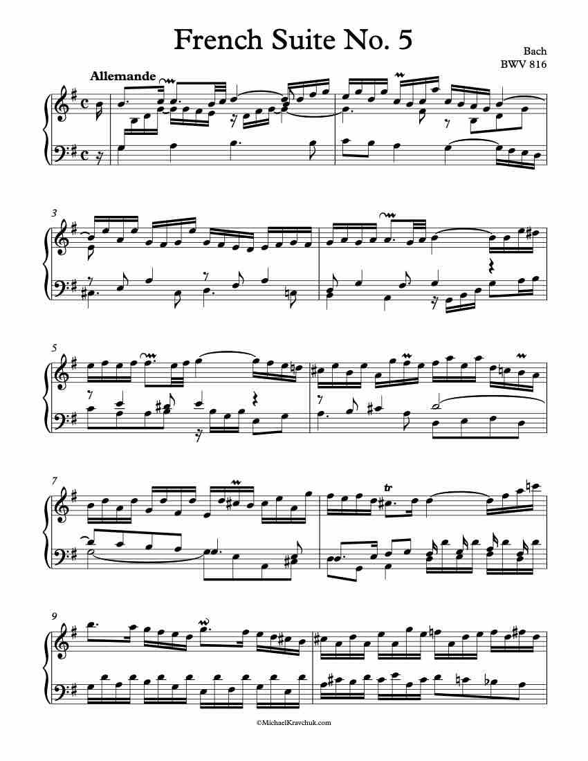 French Suite No. 5 - BWV 816 Piano Sheet Music